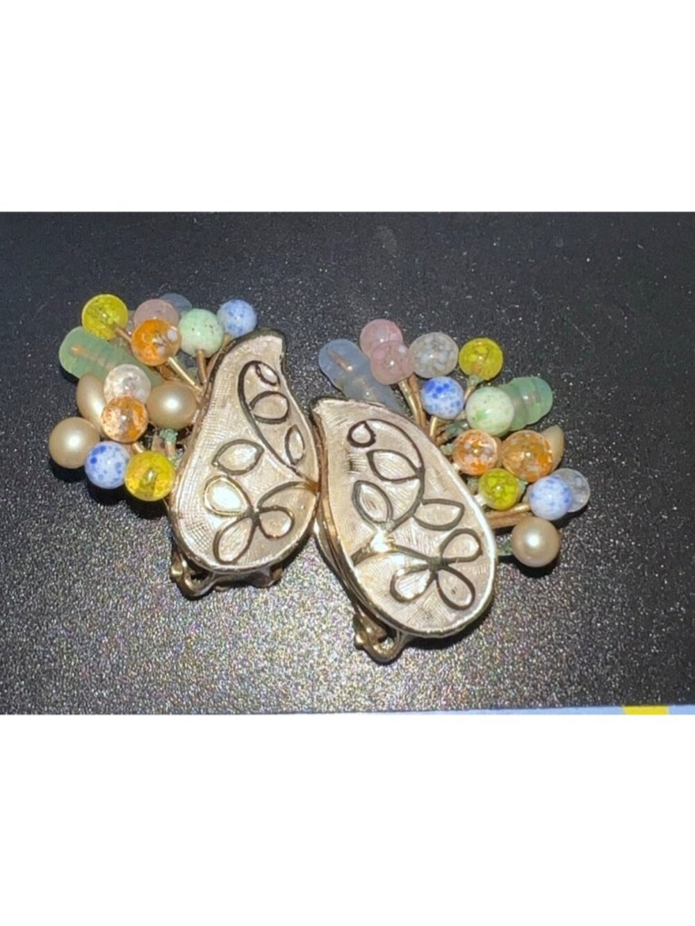 Vintage Kramer Clip-On Earrings Pate de Verre Mid-Century Jewelry Rare Signed